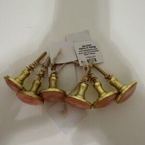 Set of 6 Gold and Pink Drawer Knobs/Pulls